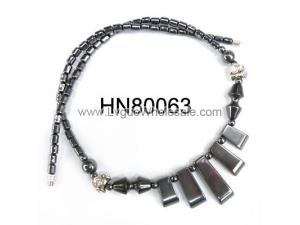 Hematite Teeths Pendants Beads Stone Chain Statement Bib Choker Fashion Necklace